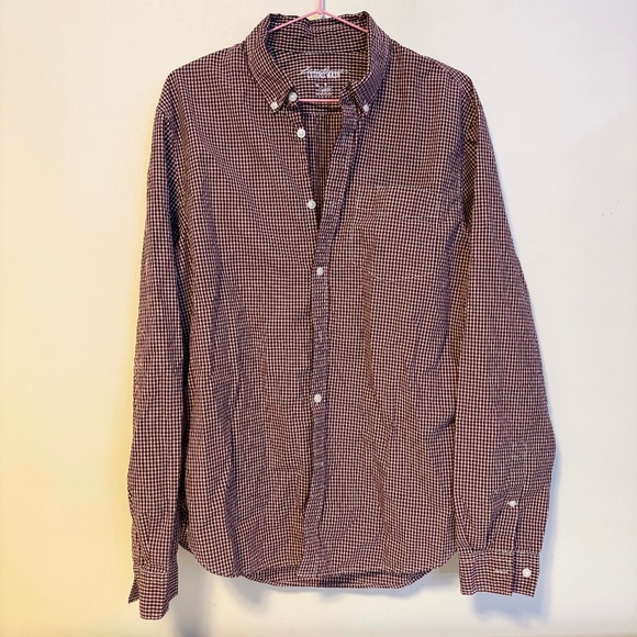 Eddie Bauer Collared Button Down Shirt Red Black White Checkered Mens Size M - Picture 1 of 3